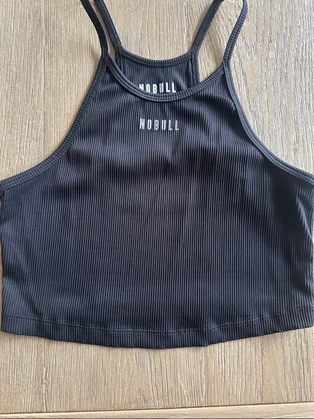 NOBULL (No longer available) Black Ribbed Cropped Tank with Thin Straps